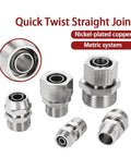 Copper Pneumatic Quick Screw Pipe Fittings Set No Fuss Easy Install, showcasing nickel-plated fittings and twist joints.