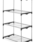 Four Tier Closet Tower Organizer Freestanding Storage Unit For Clothes And Shoes, metal frame, four shelves, space saving design