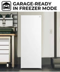 No Sweat Storage Upright Convertible Freezer Fridge With Seven Point Zero Cubic Feet Capacity In Clean White Build in garage