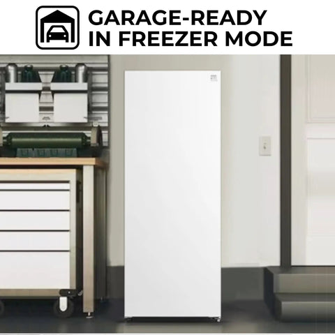 No Sweat Storage Upright Convertible Freezer Fridge With Seven Point Zero Cubic Feet Capacity In Clean White Build in garage