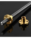 2 Pack T8 Leadscrews With Brass Nuts And Stainless Steel Rods, 500mm Length, 2mm Pitch on reflective surface