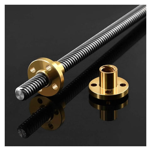 2 Pack T8 Leadscrews With Brass Nuts And Stainless Steel Rods, 500mm Length, 2mm Pitch on reflective surface