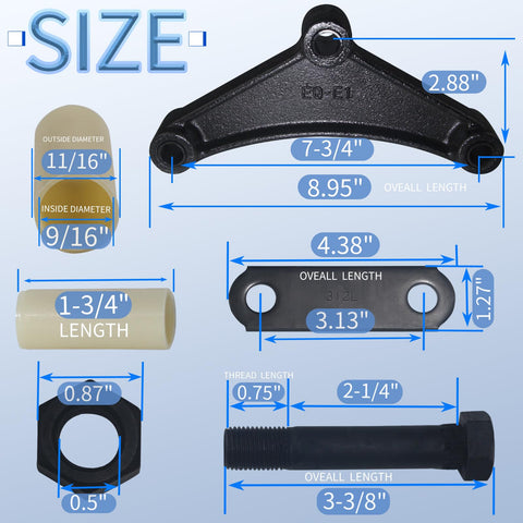 Trailer Shackle Kit For Double Eye Springs 3,500 Lbs To 5,200 Lbs Dual Axle Upgrade With Equalizers And Full Hardware 2 Pack Including Straps Nuts Bolts Bushings dimensions