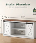 Product dimensions of Slick Farmhouse TV Stand For 65 Inch Flat Screen Television with smooth sliding barn doors.
