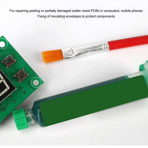 Solder Mask Ink For BGA Prototyping Boards, Light Curing No Clean Solder Mask For PCB Work, green tube with brush and PCB