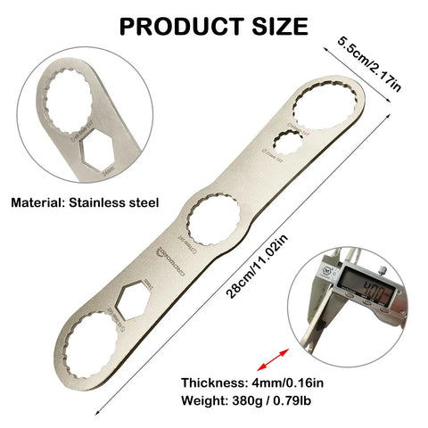 Multi Function Bottom Bracket Wrench Pro Grade Tool For 39 40 Point 5 44mm Outer Diameter 16 Notch Fits Shimano BB Series And SRAM GXP Bikes Be Your Go To Fix For Home Or Pro Shop Maintenance, stainless steel dimensions.
