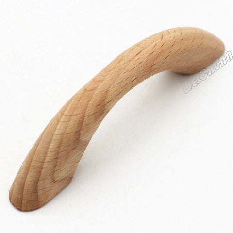 Close-up of an Unfinished Beech Wood Drawer Pull with natural grain, part of Ten Pack with Two And A Half Inch Center to Center for staining.