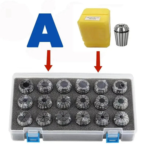 Precision ER11 To ER40 Collet Chuck Tool Holder Set in case, featuring various sizes in durable material for tight accuracy.
