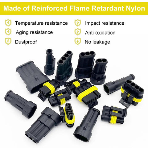 352 Piece Waterproof Car Electrical Connector Kit with 1 2 3 4 Pin Connectors, Male and Female Terminals in black nylon