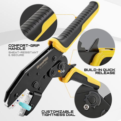 Wire Crimping Tool For Insulated Electrical Wire Connectors AWG 22 To 10 9 Inch Crimping Pliers With Precision Ratchet