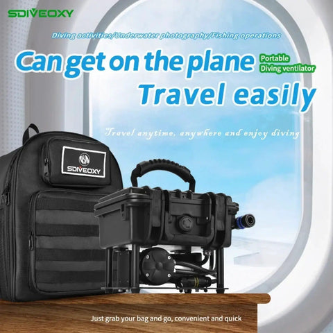 Tankless Underwater Breathing System With Rechargeable Waterproof Air Compressor and backpack for easy travel