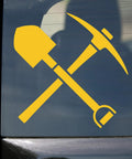 Crossed Shovel And Pick Axe Vinyl Decal 15 Inch By 15 Inch Die Cut Sticker For Mining Expedition On Cars