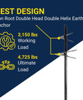 Iron Root Double Head Earth Anchor With Double Helix Design Five Eighth Inch Diameter By Thirty Inch Length Includes Two Four Inch Helices Class Two Pack Of Eight Heavy Duty Ground Anchors with loading specifications.