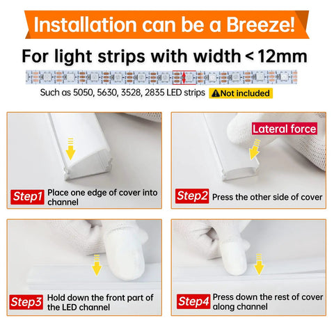 Installation steps for 6 Pack 3.3ft LED Channel Kit White Aluminum U Shape Diffuser With Milky White Cover For LED Strip Lighting