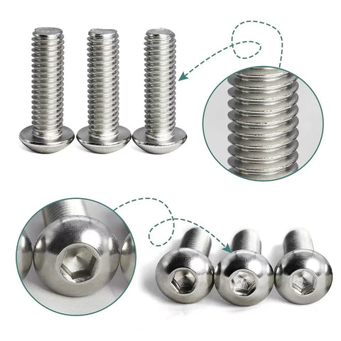 M5 X 5mm Button Head Socket Cap Screws 304 Stainless Steel showing threads and hex drive, ideal for light duty projects.