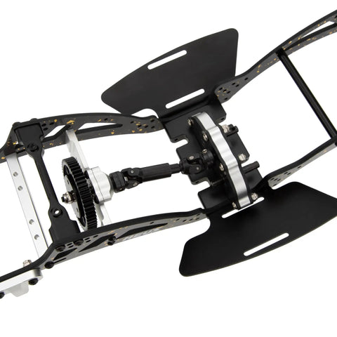 Gold Rush V2 Carbon Fiber LCG Chassis Kit For Axial SCX10 II Capra 1.9 UTB with aluminum alloy and POM components, side view.