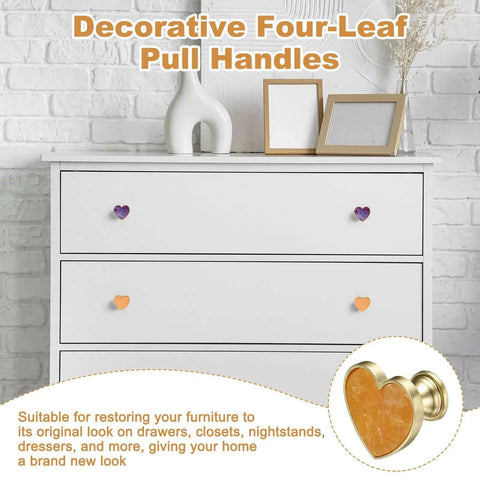 Swank Heart Shaped Zinc Alloy Drawer Knobs With Screws Included For Cabinets Cupboards And Dressers Hella Tough Yellow Pull Handles Heavy Duty Hardware Upgrade For Home Furniture Storage Projects 4 Pack on white dresser.