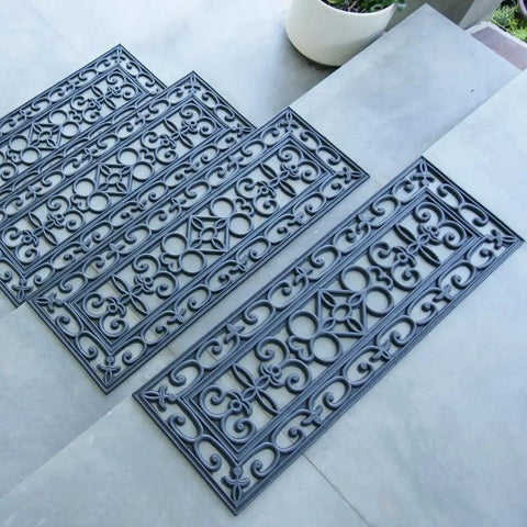 6 Piece Regal Stair Treads Rubber Step Mats For Indoor Use, Non Slip, 9.75x29.75 Inches, Black, Easy Clean With No Glue