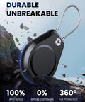4 Pack Waterproof AirTag Holder Anti Theft Case With Braided Steel Cable And Screw Lock for keychain, shown in rocky outdoor setting.