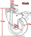 Heavy Duty Four Pack Caster Wheels With Secure Brake M12 Bolt Mount 400Kg Weight Capacity Bulletproof Steel Body Polyurethane Treads detailed diagram with dimensions.