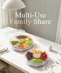 Five Compartment Chilled Serving Lazy Susan With Secure Hinged Lid, Divided Plastic Condiment Caddy For Shrimp Buffets on a table.