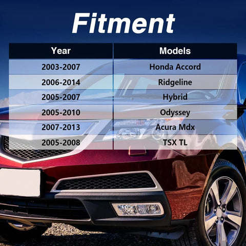 Fitment chart for LED Flasher Relay Assembly Compatible With Honda Accord 2003 2007 Ridgeline and similar models.