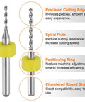 10Pc PCB Drill Bit Set With One Eighth Inch Shank, Pro Grade Tungsten Carbide Micro Twist Bits, positioning ring detail