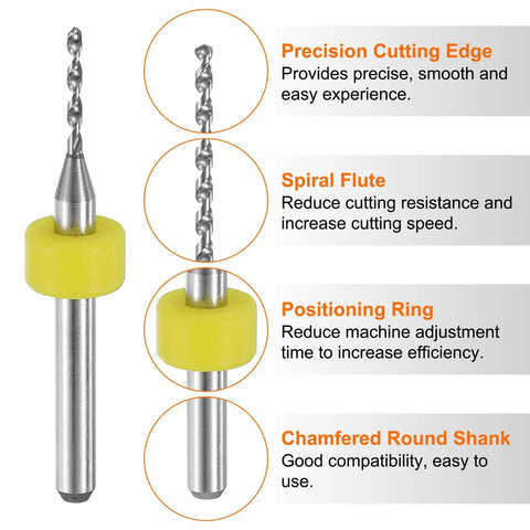 10Pc PCB Drill Bit Set With One Eighth Inch Shank, Pro Grade Tungsten Carbide Micro Twist Bits, positioning ring detail