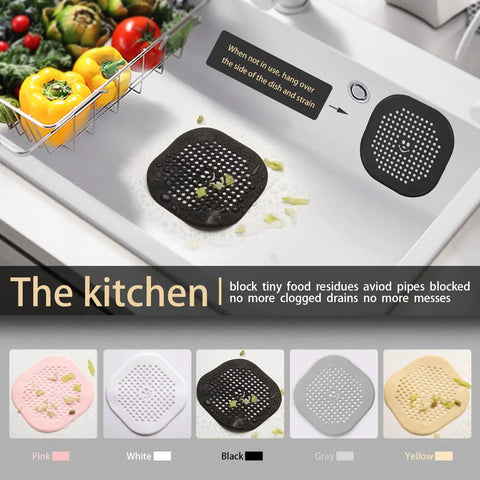 2 Pack Silicone Drain Hair Catchers For Bathroom And Kitchen in sink, gray and black colors, easy install shower sink strainer