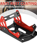 Portable Motorcycle Wheel Chock With 1800 Lb Capacity Adjustable Front Tire Stand for 8 to 21 Inch Wheels shown in black and red iron construction