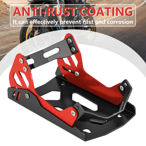 Portable Motorcycle Wheel Chock With 1800 Lb Capacity Adjustable Front Tire Stand for 8 to 21 Inch Wheels shown in black and red iron construction