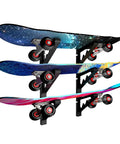 A Badass Skateboard Wall Mount Rack To Keep Your Boards Off The Floor With Adjustable Layers Grabbing Three Decks Securely, showcasing colorful designs.