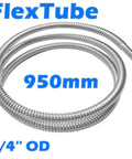 FlexTube stainless steel braided gas hose, 950mm long, 1/4 in. OD with compression fittings