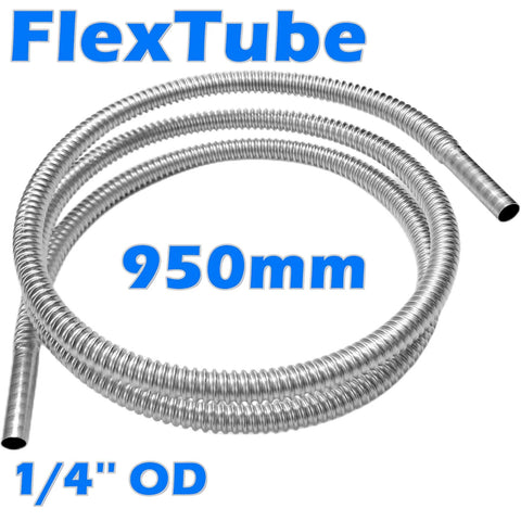 FlexTube stainless steel braided gas hose, 950mm long, 1/4 in. OD with compression fittings
