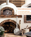 8 Inch Pizza Turning Peel With Long Handle Spinner, Perforated Aluminum Pizza Peel for Easy Oven Rotation displayed by outdoor oven