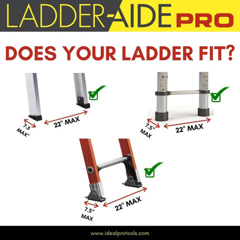Various ladders fitting Ladder Aide Pro Foldable Ladder Leveler And Stabilizer For Single And Extension Ladders.
