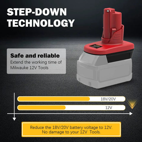 18V To 12V Battery Adapter Converter For Power Tools with step-down technology and voltage reduction for Milwaukee 12V tools