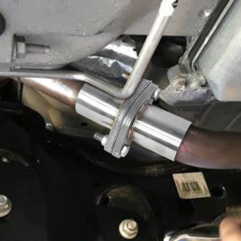 Heavy Duty 304 Stainless Steel Exhaust Flange Repair Pipe Kit For Cars And Trucks With 2 5 Inch Outside Diameter installed on vehicle exhaust.