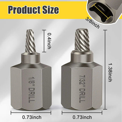 2 In 1 Screw Extractor Set With Three Eighths Inch Drive For Bolt Removal Includes One Eighth And Seven Thirty Second Inch Bits