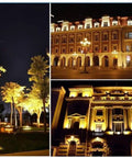 Scenic night view of illuminated trees and buildings showcasing Led Flood Light, 150W Waterproof Ip65 Spotlight, for Outdoor Searchlig.