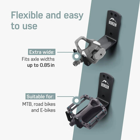 Side view of Bike Wall Mount Pedal Hook For E Bikes MTB And Road Bikes, showing sturdy wall bracket with protection pads.