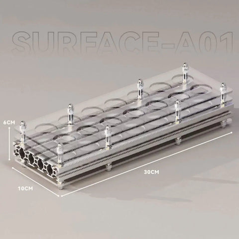 14 Piece Single Dose Coffee Bean Storage Tubes With Airtight One Way Valve And Heavy Duty Metal Stand top view, dimensions 30cm x 10cm x 6cm