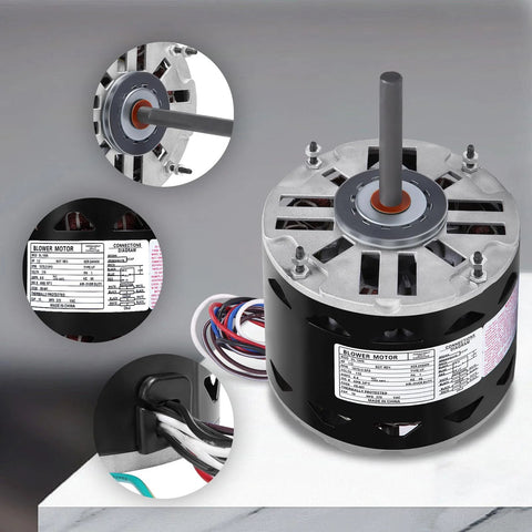 DL1056 sleeve-bearing direct-drive blower motor, black metal housing, 1/2 HP, 115V, 1075 RPM, 3-speed, 48-frame
