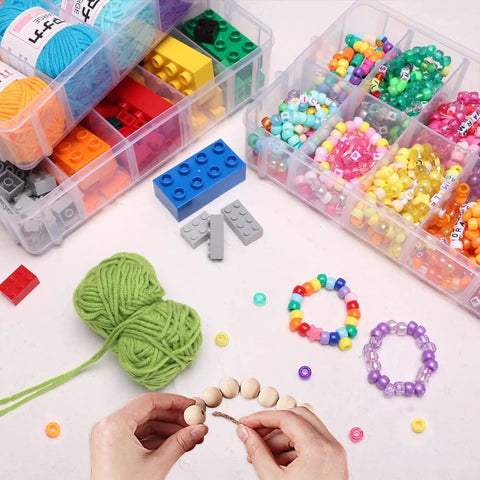 Three Tier Stackable Storage Box With Dividers 30 Compartments Bead Organizer for arts and crafts supplies, yarn, and beads.