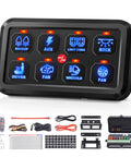 8 Gang Switch Panel With Blue LED Touch Control For Trucks ATVs UTVs Boats And Campers Universal Momentary Switch With Fuse Block Label Stickers And Wiring Guide Included.
