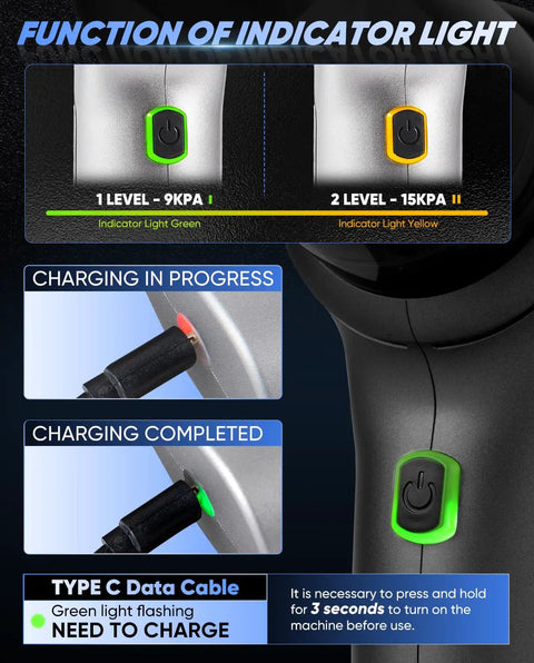 Cordless Handheld Car Vacuum Cleaner 15000 Pa High Power With Brushless Motor And Blower, indicator light functions