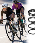 Cyclists on road with Eight Piece Aluminum Bicycle Headset And Stem Spacers Set For One And One Eighth Inch Stems shown separately