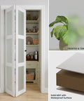 Heavy Duty Interior Bifold Closet Doors Fits 24 X 80 Inch Opening, Three Lite Tempered Frosted Glass Panels, visible in a modern pantry setting.