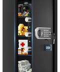 Huge 6.0 Cuft Home Safe Box With Fireproof Waterproof Bag Digital Security Safe With Programmable Keypad Smart Alerts And Mute Mode Anti Theft For Documents And Valuables showing contents like cameras, gold, and cash.