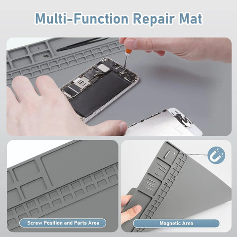 Magnetic Silicone Soldering Mat For Electronics Repair, Heat Resistant Work Pad with Magnetic Tray for devices, 15.9 X 11.9 Inches